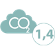 Value: 1.4 kg<div>This indicator shows the equivalent CO2 contributed by packaging the product and transporting it internationally. The evaluation takes into account the type of materials, the origin and main production process of the constituents, their transportation and the transportation of the finished product. <div>The evaluation is carried out on the medium-sized product and according to a typical scenario of worldwide distribution.</div></div>